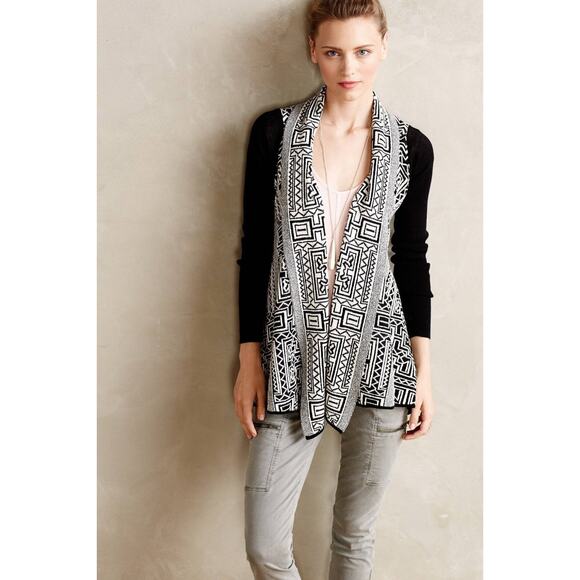 Anthropologie Stamped Jacquard Cardigan by Field Flower Black White Size Medium - Picture 1 of 11
